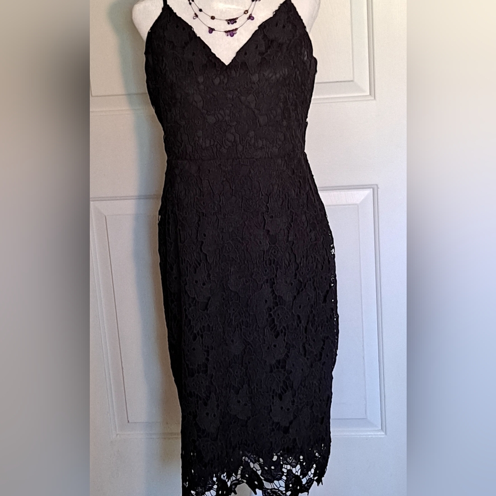 Eilly Bazar Lace Cami Dress for Women Spaghetti Straps Knee Length Sz L